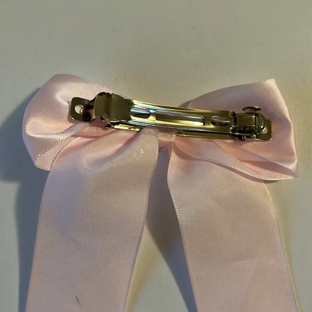 🎀💗 Pink Satin Hair Bow with Long Tails & Metal Clip 💗🎀